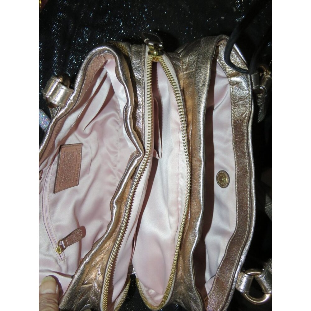 COACH Metallic Rose Gold Embossed C Logo Quilted Leather Satchel Handbag 13607 - Picture 5 of 15